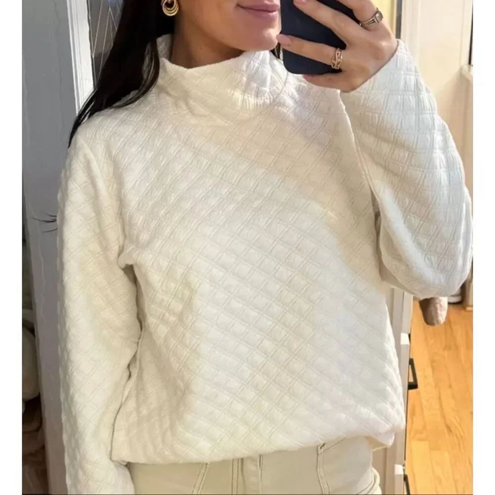 J. Crew Quilted Mock Neck Long Sleeve| Cream in Large